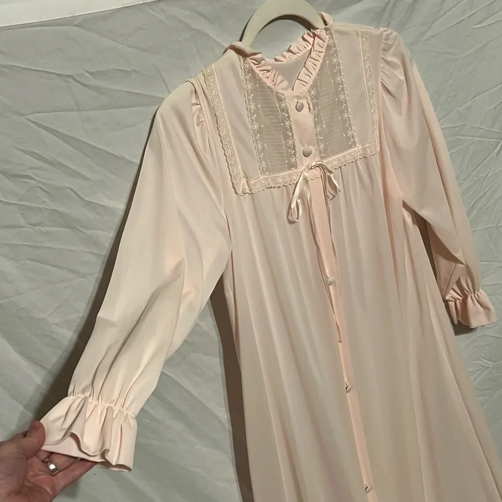 XS Vintage LORRAINE 1950s Pale Pink Robe Dressing House Gown - Picture 6 of 12